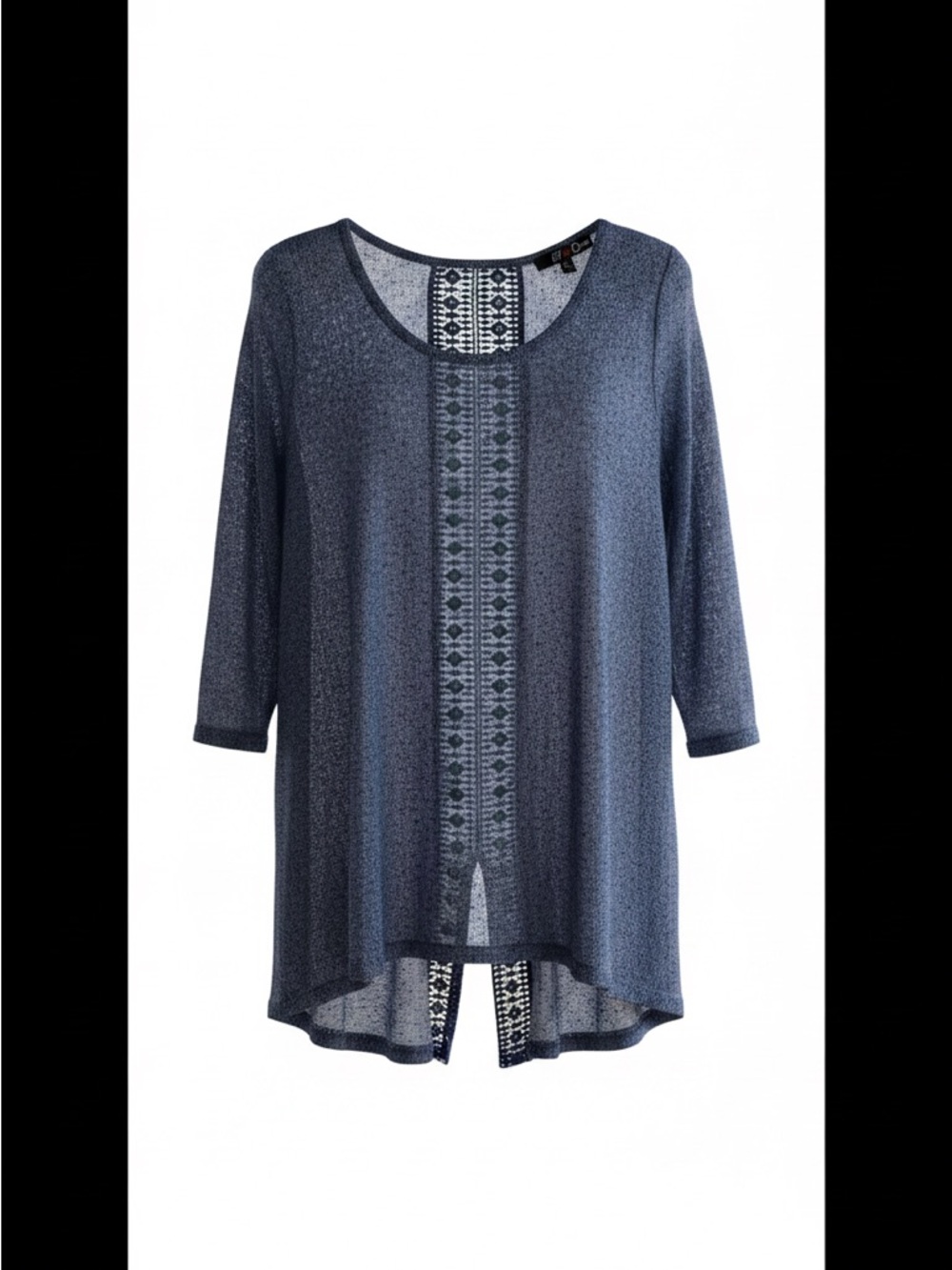 Women's Navy Crochet-Panel Scoop Neck Tunic